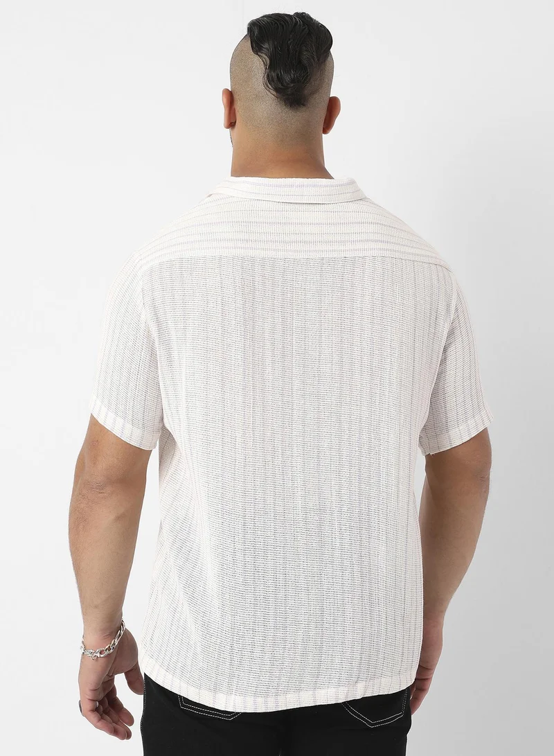 Instafab Plus Unbalanced Striped Woven Shirt