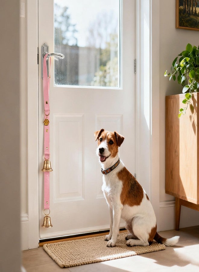 FOLKSMATE Leather Dog Door Bells for Potty Training, Big Brass Puppy Dog Door Bells Extra Loud for Dogs Training, Housebreaking, Door Knob, Dog Bell to Ring to Go Outside Puppy Pet Supplies Pink - Image 2
