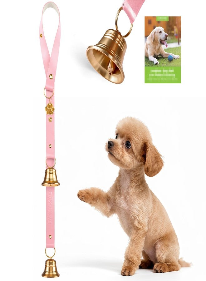 FOLKSMATE Leather Dog Door Bells for Potty Training, Big Brass Puppy Dog Door Bells Extra Loud for Dogs Training, Housebreaking, Door Knob, Dog Bell to Ring to Go Outside Puppy Pet Supplies Pink - Image 1