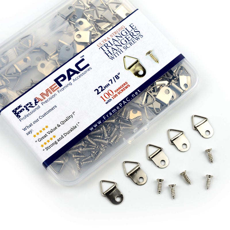 FramePac Small Triangle Picture Hangers with Screws [100 Pcs] - (AKA Picture Hanging Hardware  Picture Frame Hanger  Picture Hanger Hooks  Picture Hooks for Hanging) - Image 1