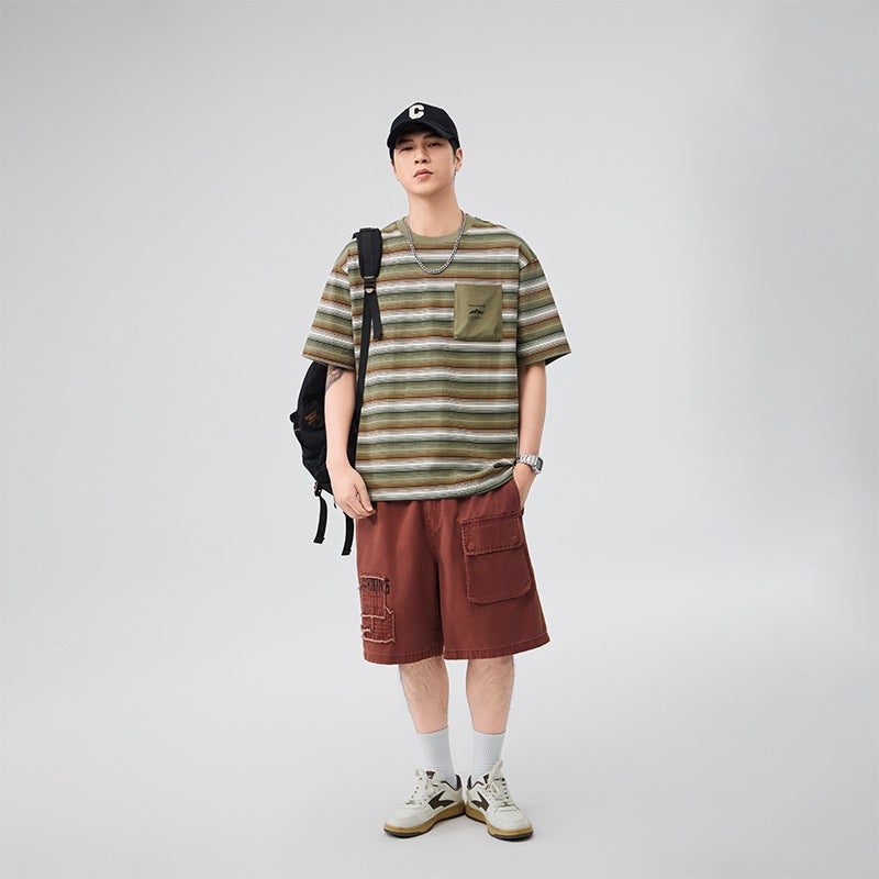 Export Striped Short-Sleeved T-Shirt For Boys Summer Thin Breathable Contrasting Color Trendy T-Shirt Loose - Image 4