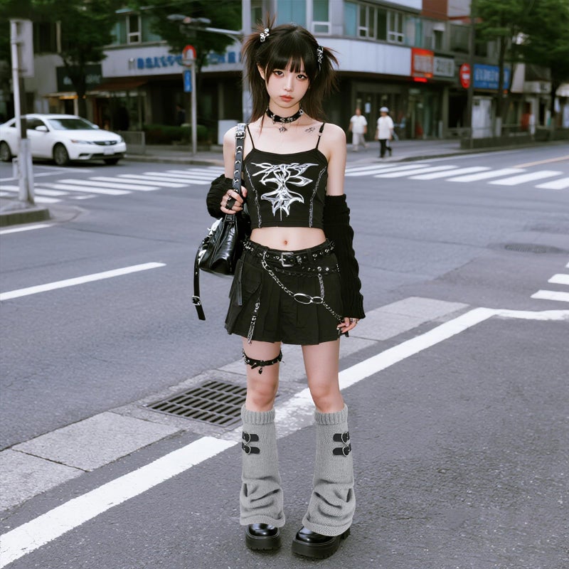 Junely Leg Warmers for Women Winter Kawaii Leg Warmer Cute Legwarmers with Adjustable Belt Buckle Japanese Socks Goth Emo Lolita Gyaru Gothic Harajuku Accessories Black Grey - Image 4