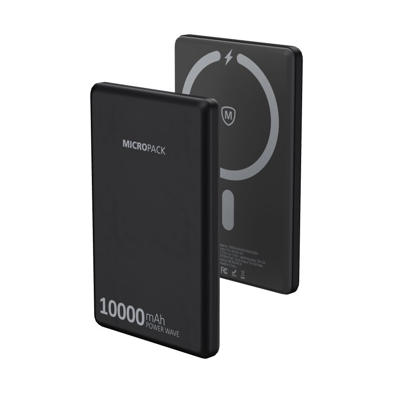 مايكروباك بنك طاقة مغناطيسي Micropack WPB-10S سعة 10000 مللي أمبير - شحن لاسلكي 15 واط، مخرج PD، أسود - Image 1