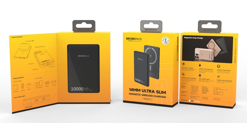 مايكروباك بنك طاقة مغناطيسي Micropack WPB-10S سعة 10000 مللي أمبير - شحن لاسلكي 15 واط، مخرج PD، أسود - Image 2