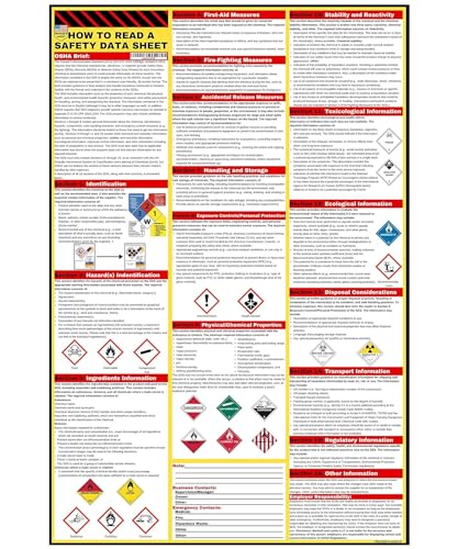 Merhoff Larkin How to Read A Safety Data Sheet (SDS/MSDS) Poster | English & Spanish 2025 | 36 x 24 Inch | UV Coated Paper Sign | OSHA, HMIS, Hazard Compliance Center | Display Instructions Chemical Labels (English) - Image 1