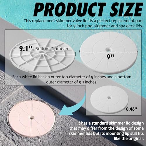 TonGass (2-Pack Round 9 1/8" Skimmer Valve Top Cover Lids Replacement Part for 9" Pool/Spa Deck Lid Plate Highly Durable Pool Skimmer Cover with UV Inhibitors - Image 2