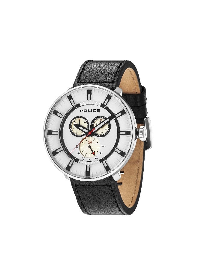 Men League Black Leather Strap Multifunction Watch for Men, 50mm