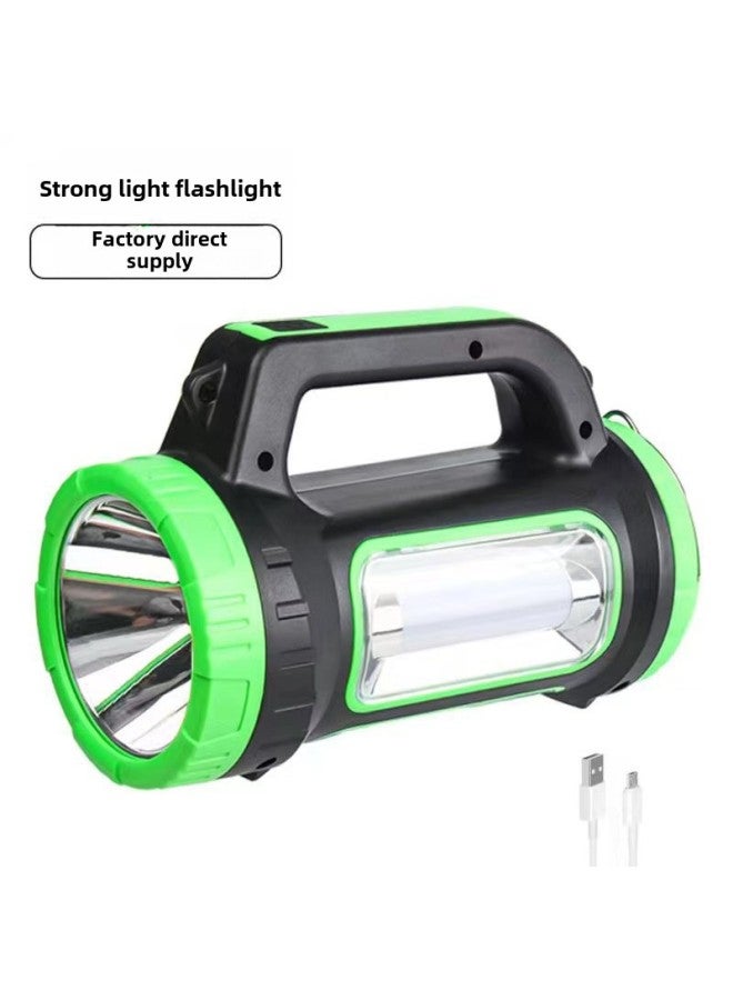 Solar Flashlight Strong Light Rechargeable Outdoor Super Bright Emergency Portable Lamp Household Multifunctional Fishing Lamp-Color:Green - Image 2