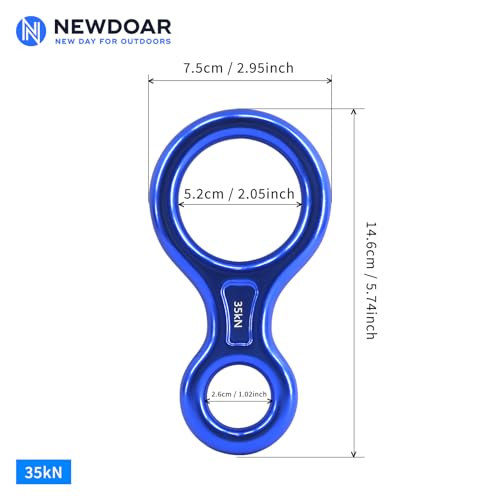 NewDoar Climbing Gear Downhill Equipment, Descender Rappel Rock Climbing Descending Belaying Equipment Rescue Figure 8 Descender Rigging Plate 35KN for Climbing Belaying and Rappeling Device(Blue) - Image 2