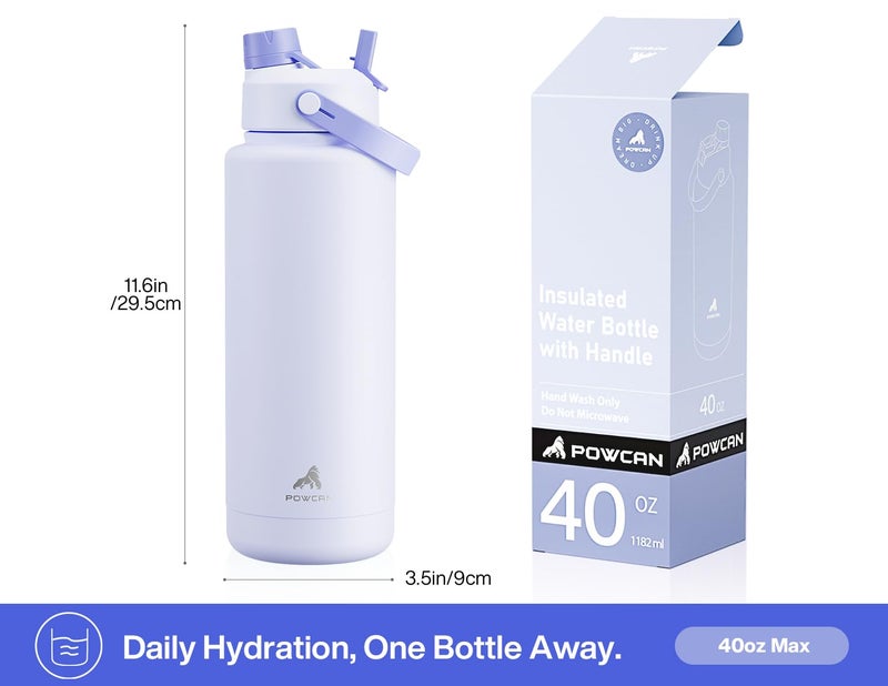 POWCAN 40 oz Insulated Water Bottle with 2-in-1 Straw and Spout Lid, Keep Cold 24H, Leak-Proof, BPA-Free, Double Wall Stainless Steel Water Bottle for Sports, Gym, Travel, and School (Lupine) - Image 5