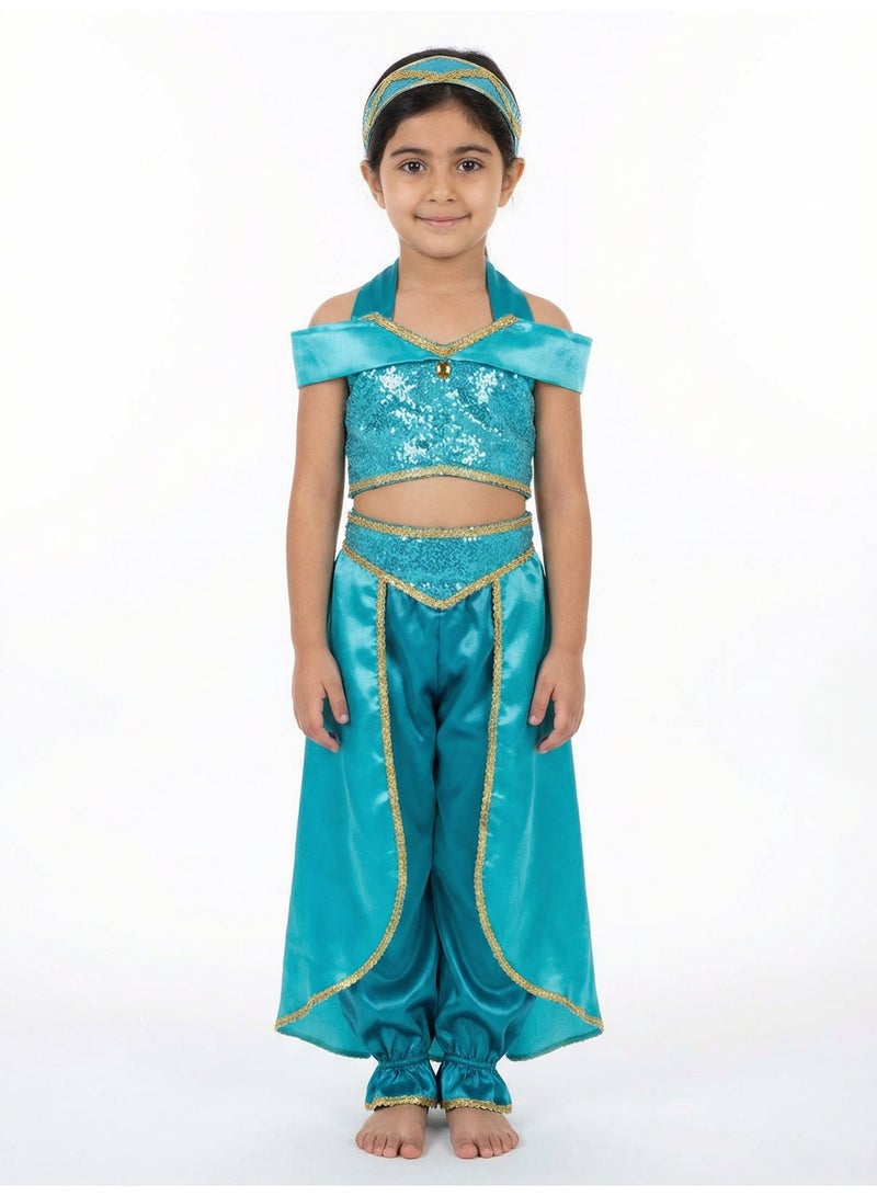 زي تنكري ياسمينة للأطفال  طقم 3 قطع (توب وبنطلون وعصابة رأس) - Image 1