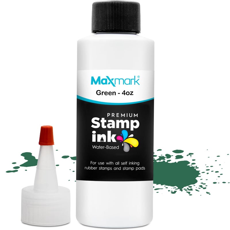 MaxMark حبر ماكس مارك الممتاز مع زجاجة طرف التحكم لختم ذاتي الحبر، لون أخضر - 4 أوقية - Image 1