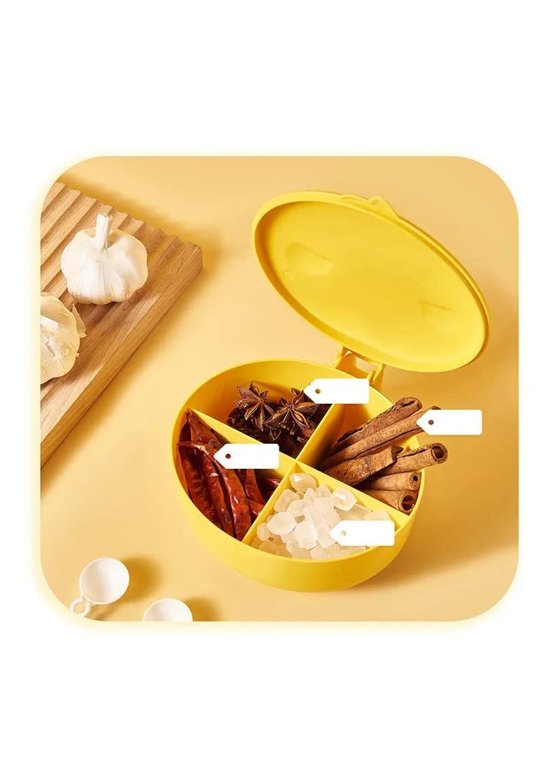 GION GION 4 Compartments Seasoning BoxSpice BoxSpice Container BoxMasala Box Case Set Storage Container Condiment Jars Dispenser for Salt Sugar Cruet with Cover and with Serving Spoons 1Pcs  - Image 1