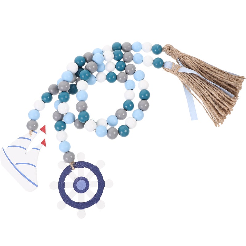 4 Pcs Wood Bead Garland with Tassels Nautical Style Beaded Garland Pendant Hanging Garland Decor - Image 4