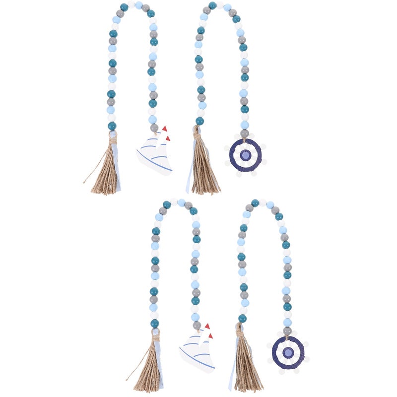 4 Pcs Wood Bead Garland with Tassels Nautical Style Beaded Garland Pendant Hanging Garland Decor - Image 1