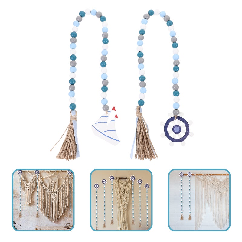 4 Pcs Wood Bead Garland with Tassels Nautical Style Beaded Garland Pendant Hanging Garland Decor - Image 3
