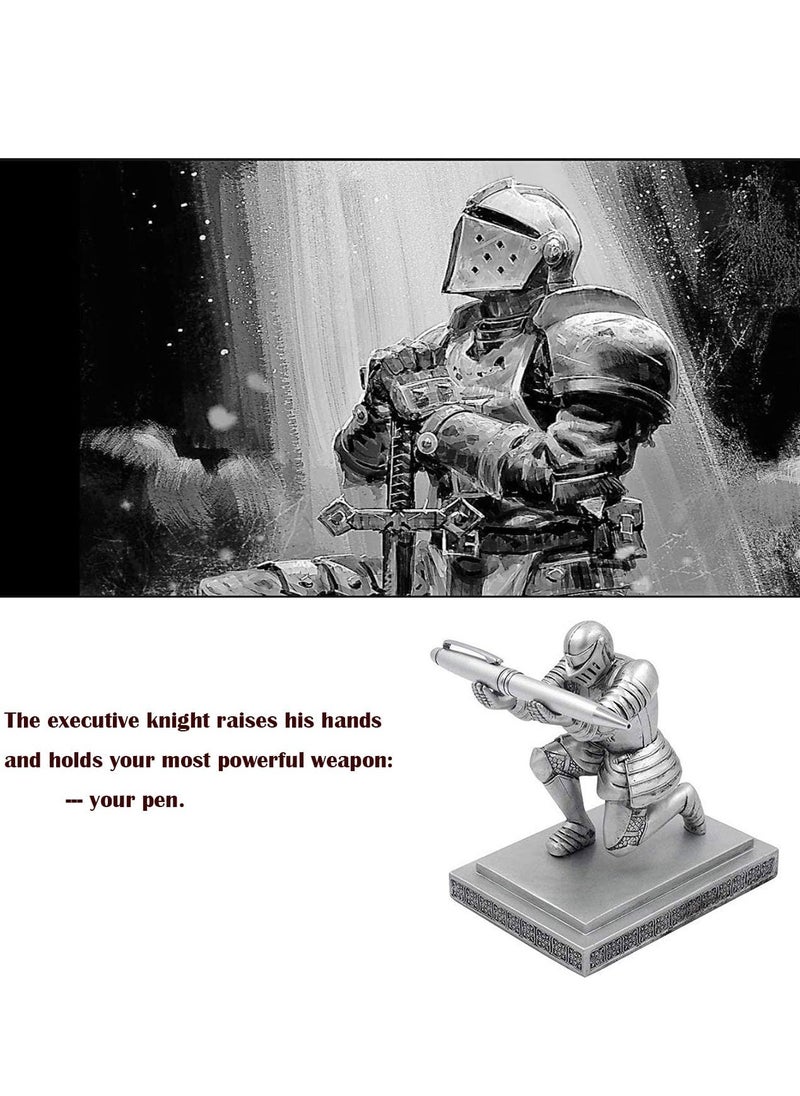 SYOSI Executive Knight Pen Holder  Personalized decoration Desk Accessory Stationery organizer, creative Pen Stand Decorative Gift for Office Silver  - Image 5
