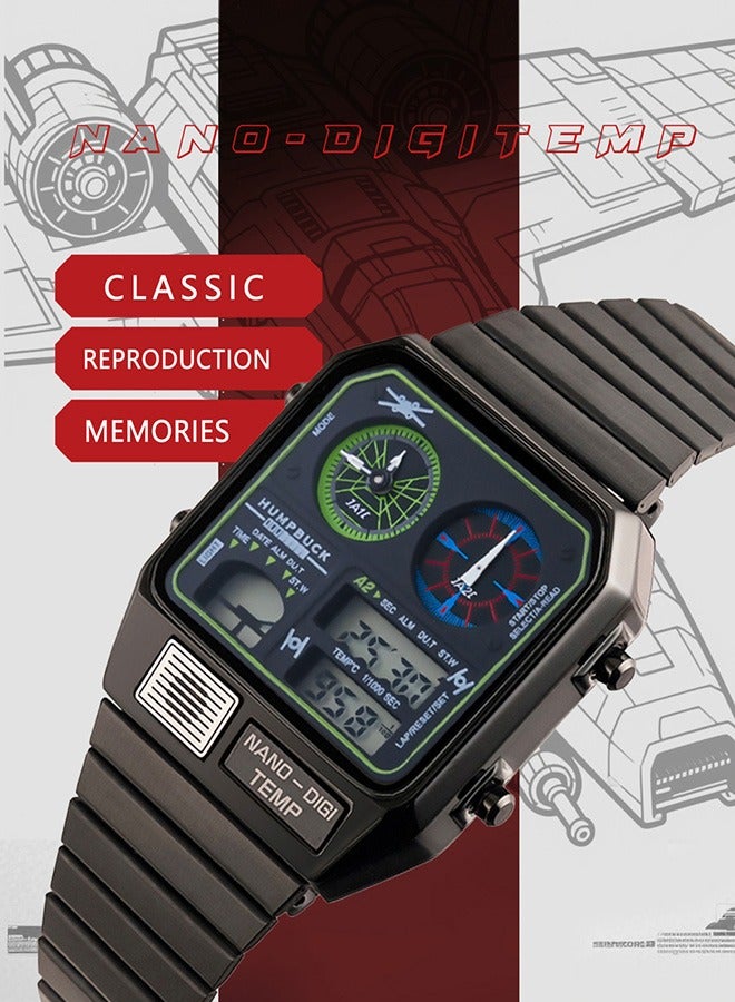 HUMPBUCK Wristwatch for Men Waterproof Dual Time Watch with Digital Display and Temperature Display Classic Themed Style  - Image 3