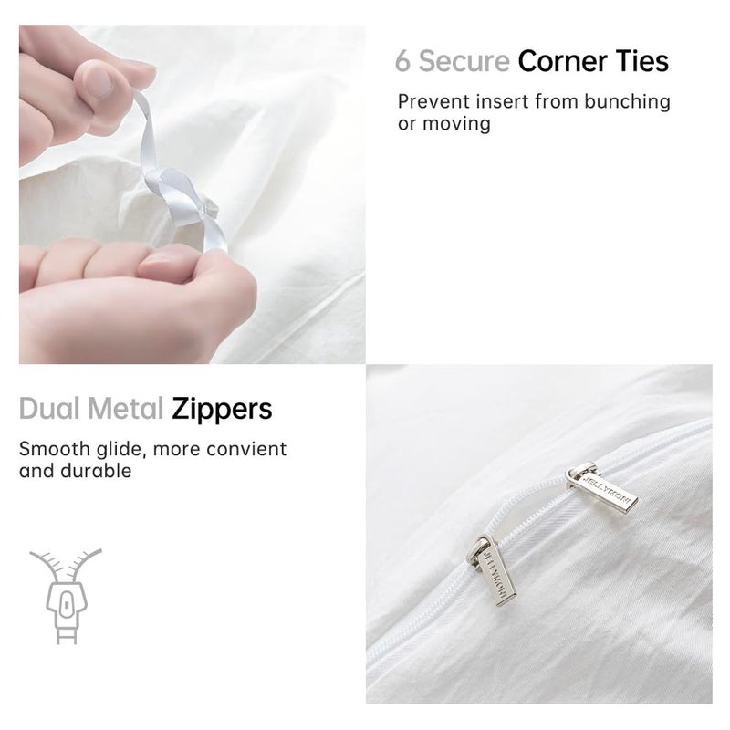 JELLYMONI Cotton Duvet Cover Queen Size - 100% Washed Cotton Linen Like Textured Comforter Cover, 3 Pieces Breathable Soft Bedding Set with Zipper Closure (Off White, Queen 90"x90") - Image 5