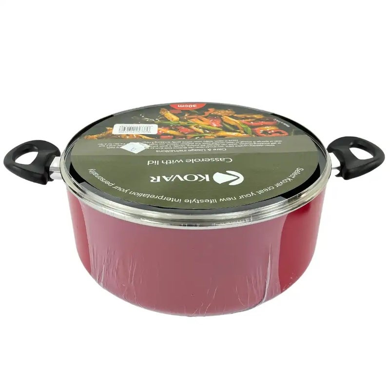 Kovar Non Stick Easy Cooking Casserole With Glass Lid 30cm- Red
