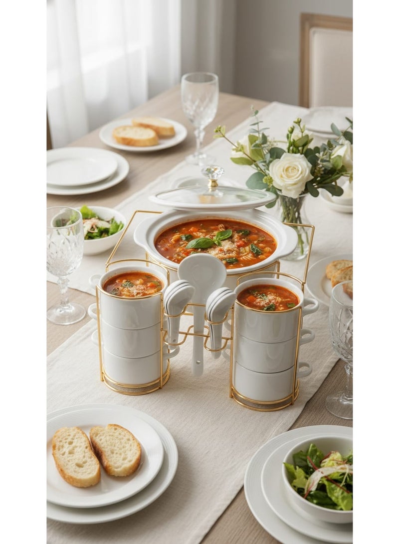طقم وعاء شوربة مع زبديات أوعية تقديم - Image 1