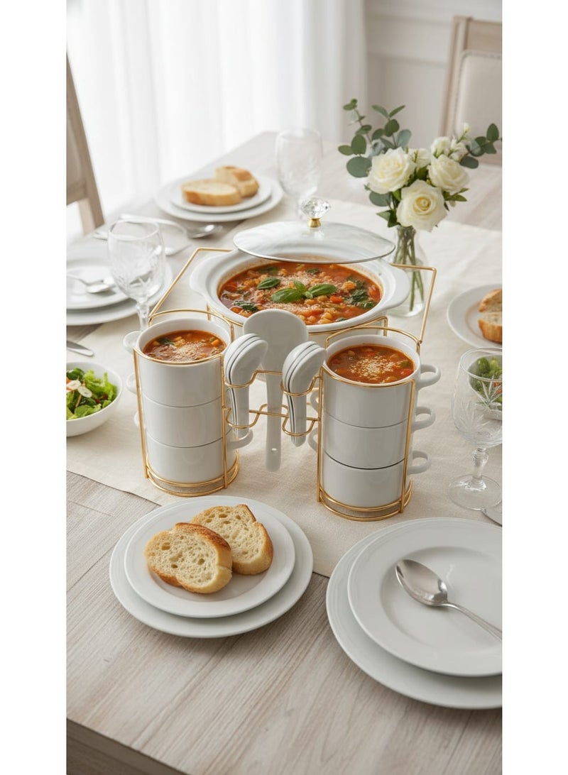 طقم وعاء شوربة مع زبديات أوعية تقديم - Image 3