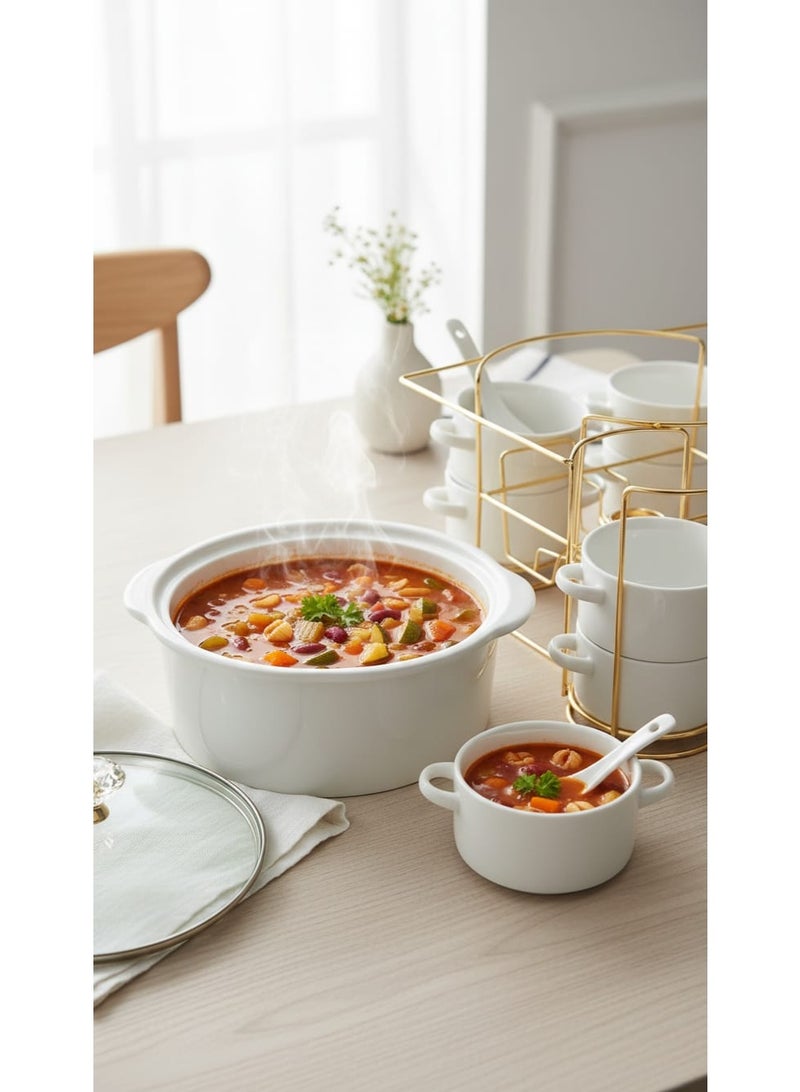 طقم وعاء شوربة مع زبديات أوعية تقديم - Image 2