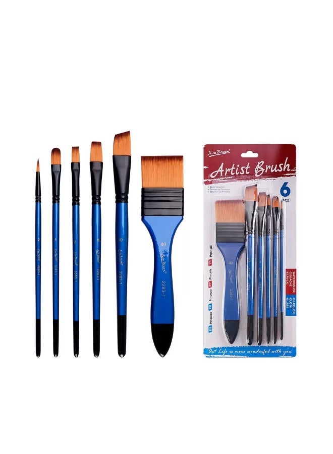Lee Yon 6-Piece Nylon Hair Paint Brush Set - Ideal for Watercolor, Acrylic, and Oil Painting - Image 1