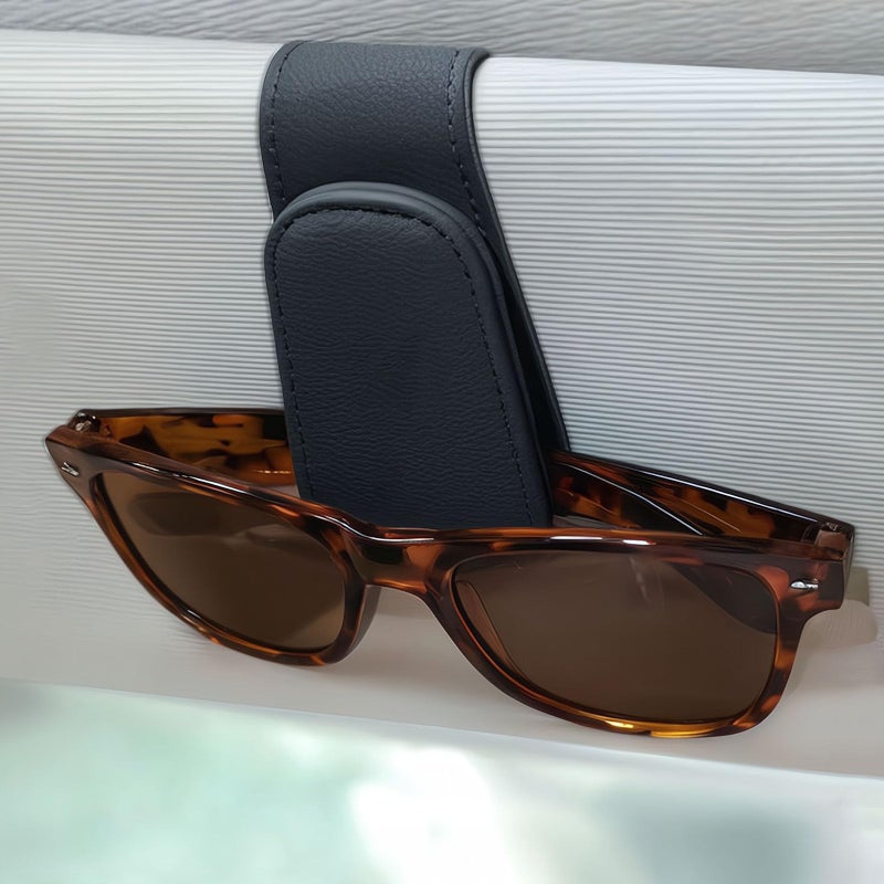 EldHus Sunglass Holder for Car Visor, Magnetic Car Glasses Holder Clip, Leather Eyeglass Holder for Car, Universal Vehicle Sunglasses Hanger Eyeglasses Mount, 1 Pack Black - Image 2
