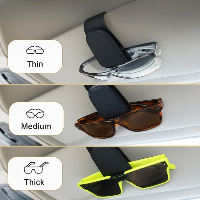 EldHus Sunglass Holder for Car Visor, Magnetic Car Glasses Holder Clip, Leather Eyeglass Holder for Car, Universal Vehicle Sunglasses Hanger Eyeglasses Mount, 1 Pack Black - Image 3