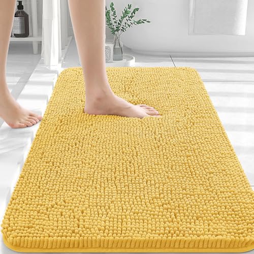 OLANLY Bathroom Rugs 30x20 Extra Soft Absorbent Chenille Bath Rugs Rubber Backing Quick Dry Machine Washable Bath Mats for Bathroom Floor Tub and Shower Home Decor Accessories Yellow