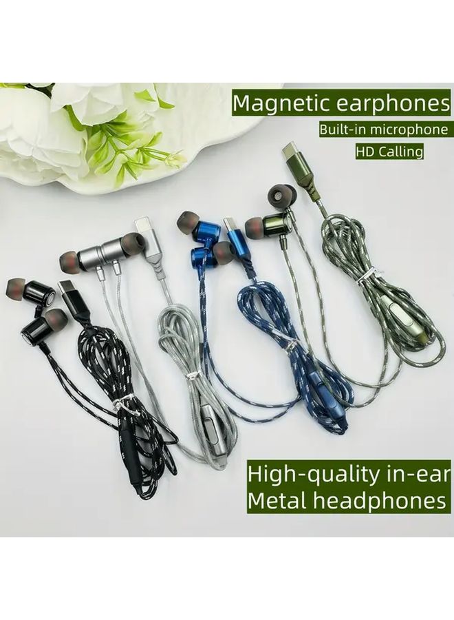 Dark Green Type C Wired Headphones With Microphone HD Sound Comfortable Semi In Ear Earbuds - Image 1