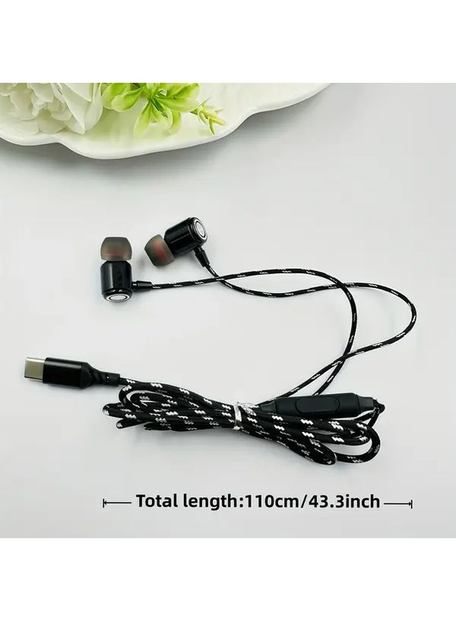 Dark Green Type C Wired Headphones With Microphone HD Sound Comfortable Semi In Ear Earbuds - Image 4