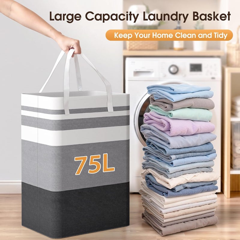 HomeHacks 2-Pack Large Laundry Basket, Waterproof, Freestanding Laundry Hamper, Collapsible Tall Clothes Hamper with Extended Handles for Clothes Toys in the Dorm and Family-(Gradient Grey, 75L) - Image 5