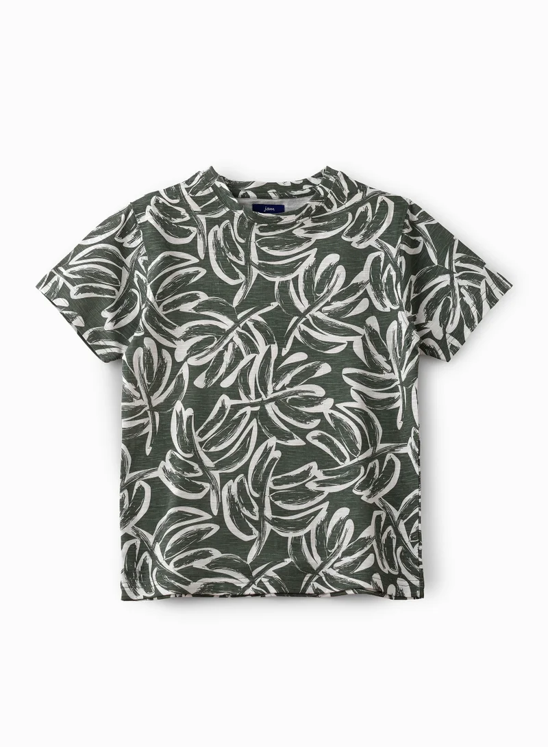 جام Boys' Green Leaf Pattern Cotton T-Shirt