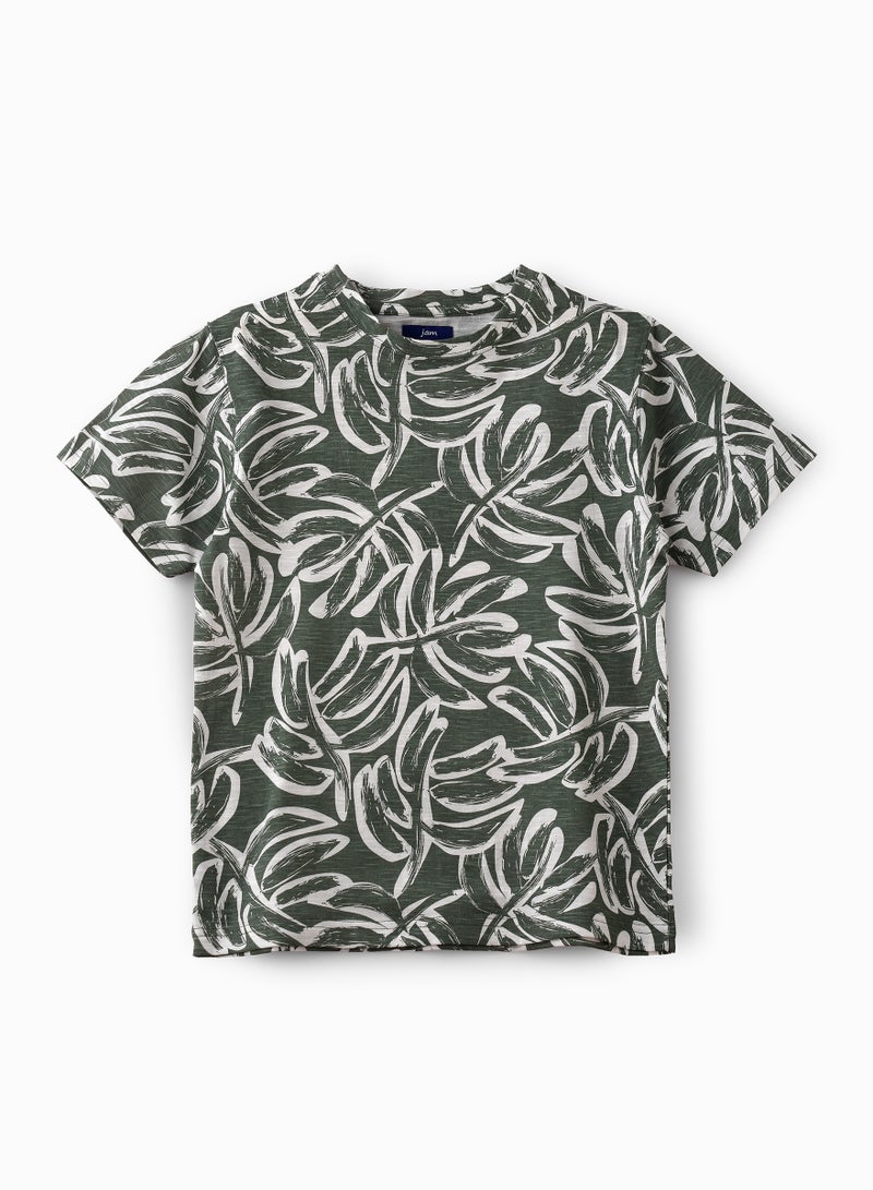JAM Boys' Green Leaf Pattern Cotton T-Shirt - Image 1