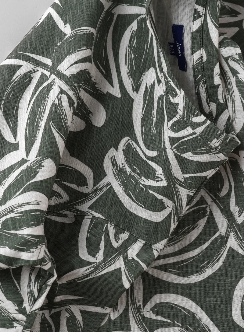 جام Boys' Green Leaf Pattern Cotton T-Shirt
