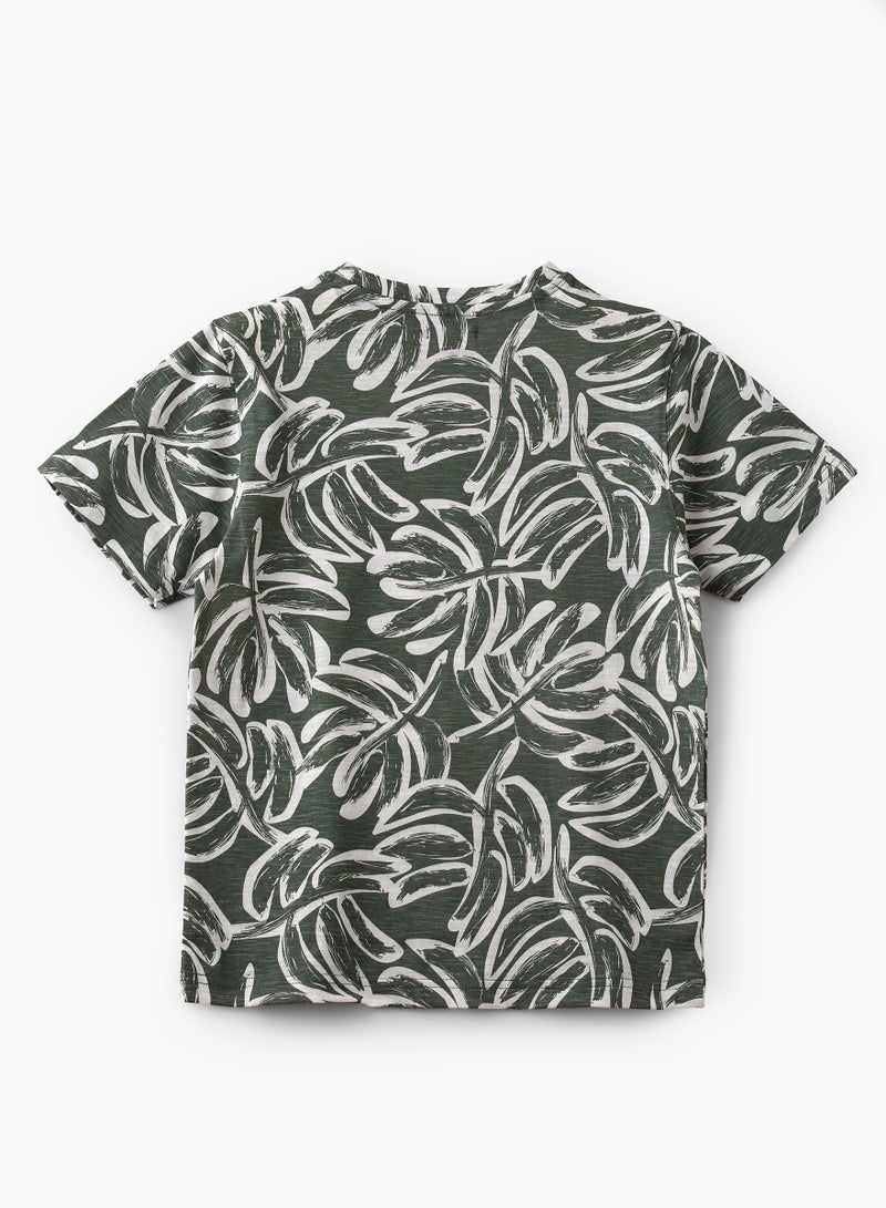 JAM Boys' Green Leaf Pattern Cotton T-Shirt - Image 2