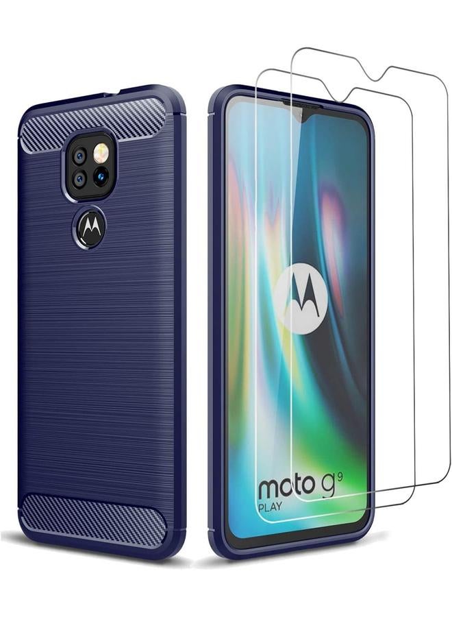 erorex Case For Motorola Moto G9 Play With 2 Screen Protector Stylish Slim And Thin Carbon Fiber Pattern Phone Case For Motorola Moto G9 Play Moto G9 Play Blue - Image 1