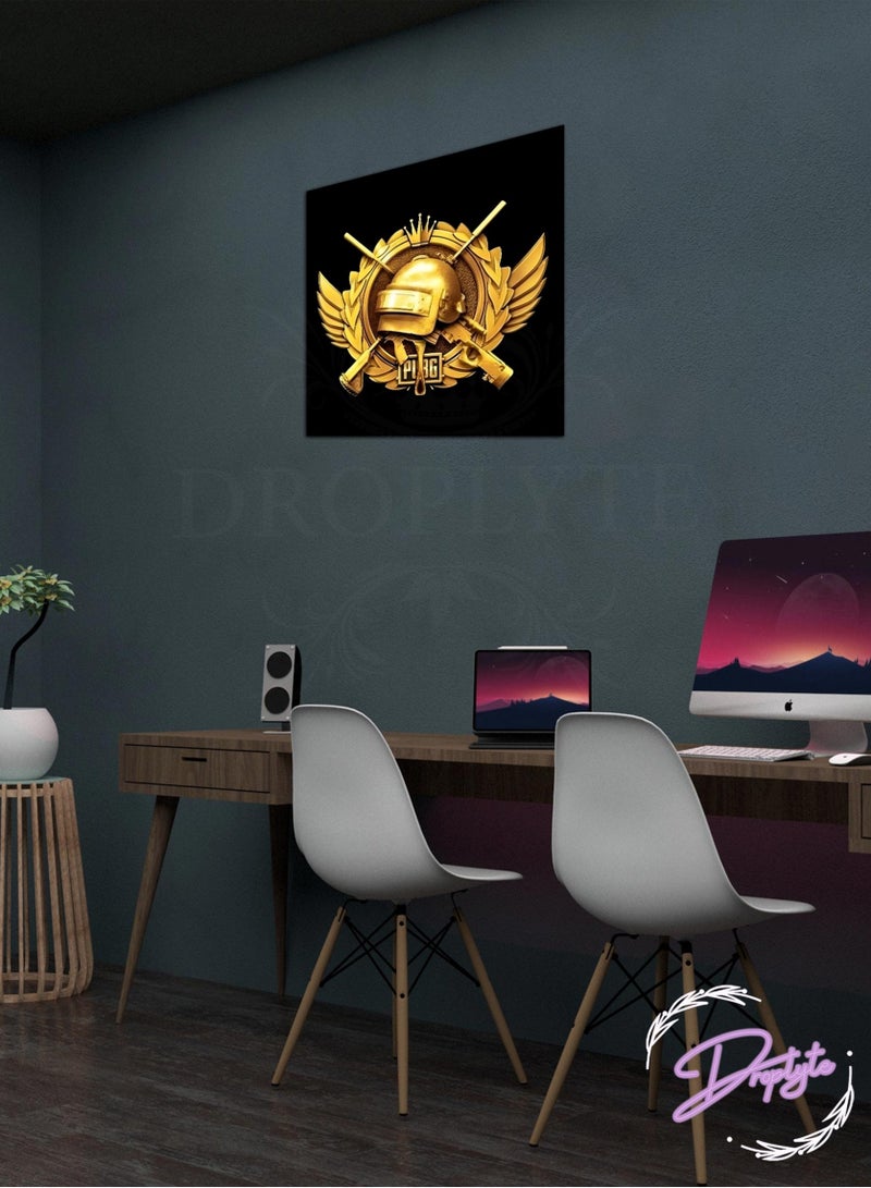 Droplyte PubG Game Helmet Gaming Decorative Wall Art Wall Decor Card Board Home Decor for Living Room, Drawing Room, Office Room and Bedroom 30CM x 30CM - Image 1