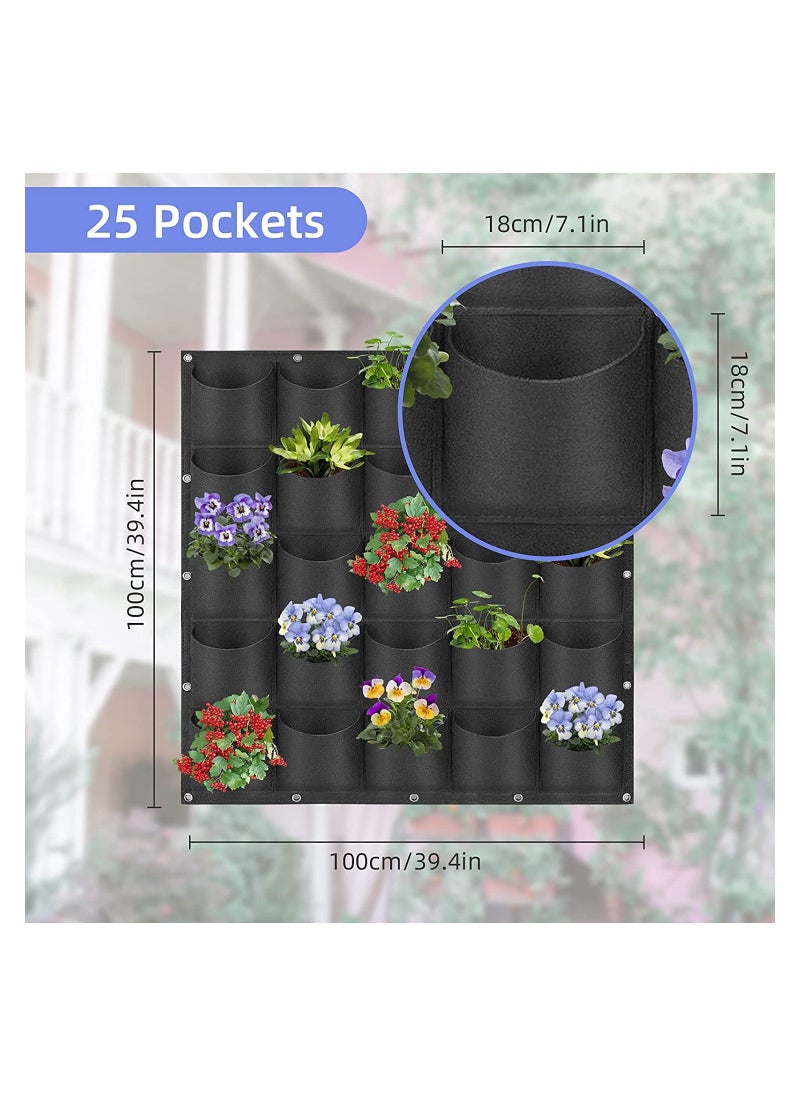 SYOSI - SYOSI Hanging Planter Bags, 25 Pockets Wall Mounted Plant Planting Grow Bags, Herb Garden Planter Outdoor Indoor Growing Bag, Gardening Vertical Greening Flower Container (1m×1m, Black) - Image 1