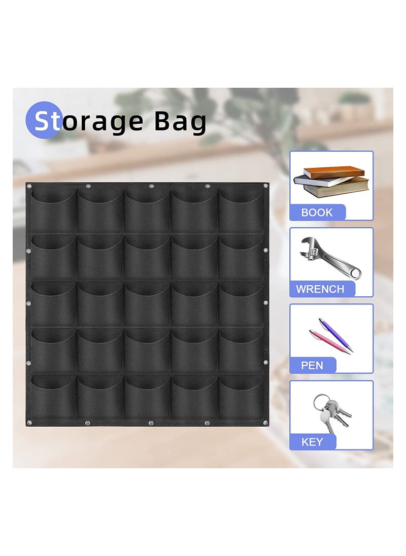 SYOSI - SYOSI Hanging Planter Bags, 25 Pockets Wall Mounted Plant Planting Grow Bags, Herb Garden Planter Outdoor Indoor Growing Bag, Gardening Vertical Greening Flower Container (1m×1m, Black) - Image 1
