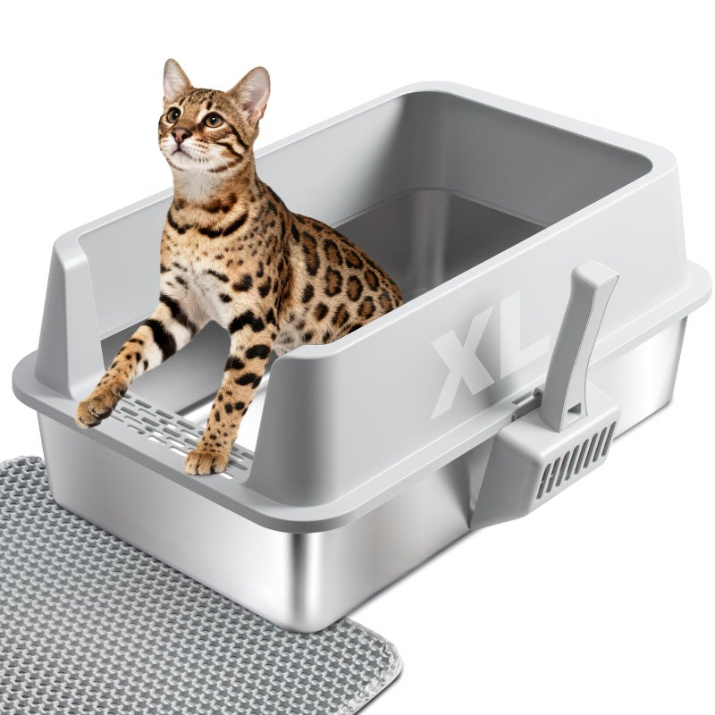Olacat Stainless Steel Litter Box with Lid,XL Metal Cat Litter Box,Extra Large Litterbox for Big with High Sides,Non-Stick, Odor-Free,Easy to Clean,Include Litter Mat &Scoop,23x14.6x10in - Image 1