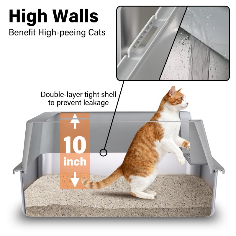 Olacat Stainless Steel Litter Box with Lid,XL Metal Cat Litter Box,Extra Large Litterbox for Big with High Sides,Non-Stick, Odor-Free,Easy to Clean,Include Litter Mat &Scoop,23x14.6x10in - Image 3