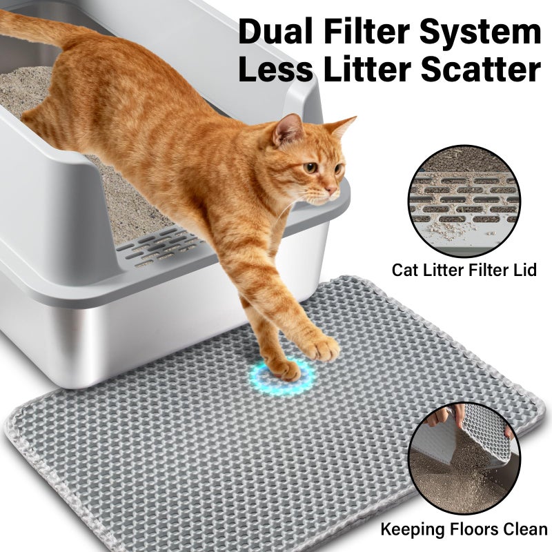 Olacat Stainless Steel Litter Box with Lid,XL Metal Cat Litter Box,Extra Large Litterbox for Big with High Sides,Non-Stick, Odor-Free,Easy to Clean,Include Litter Mat &Scoop,23x14.6x10in - Image 4