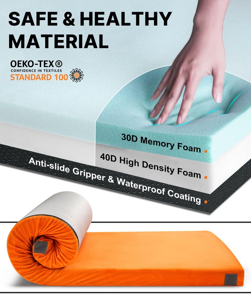 Gaialoop 3 Inch Memory Foam Camping Mattress, Dual Layer Thick Sleeping Camp Pad for Car Tent Cot, Roll-Up Portable Glamping Floor Bed for Guests Sleepover[Cot: 72 * 24 * 3"] - Image 2