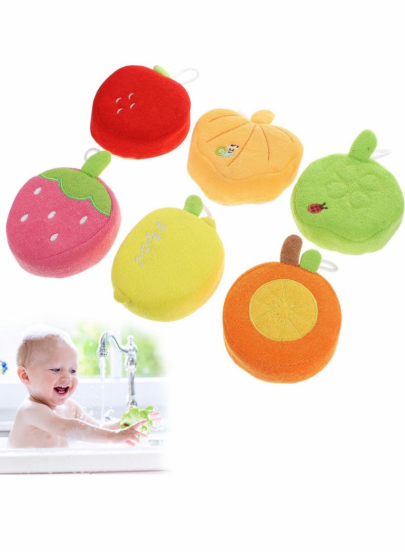 إسفنجة حمام للأطفال ، لوفة فرشاة ناعمة للتقشير كرة لطيفة على شكل فاكهة مناسبة من فرك الأطفال (6 قطع) - Image 1
