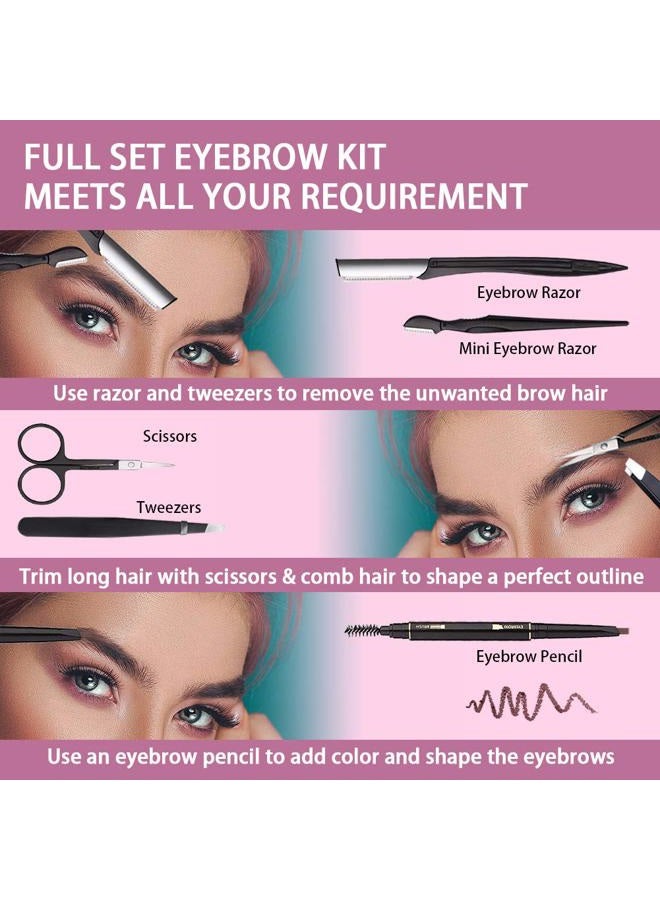 Boyi Eyebrow Kit, 6 in 1 Tweezers for Eyebrows, All-in-one Eyebrow Grooming Set Dermaplaning Tool Eyebrow Razor Brush Scissors Brown Eyebrow Pencil with Storage Pouch (A-Pink) - Image 3