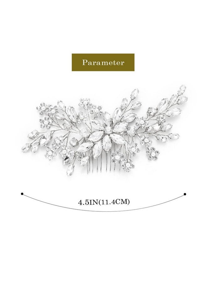 Catery Catery Crystal Bridal Hair Combs Rhinestones Hairpieces Flower Wedding Clips Accessories for Brides and Women Pack of 1(Silver)  - Image 4