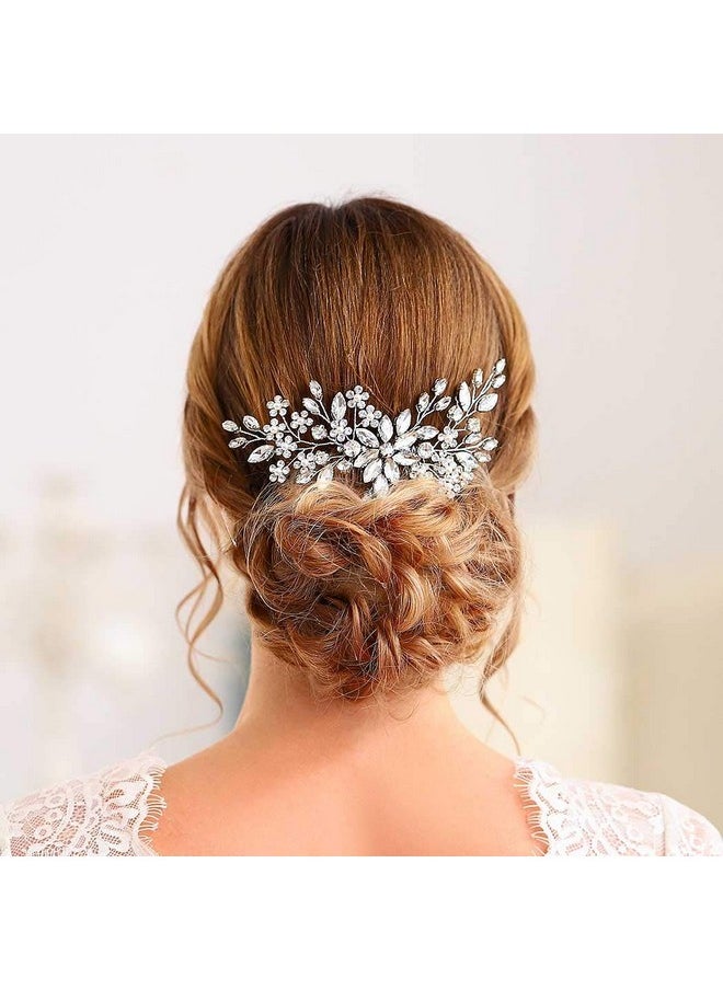 Catery Catery Crystal Bridal Hair Combs Rhinestones Hairpieces Flower Wedding Clips Accessories for Brides and Women Pack of 1(Silver)  - Image 2